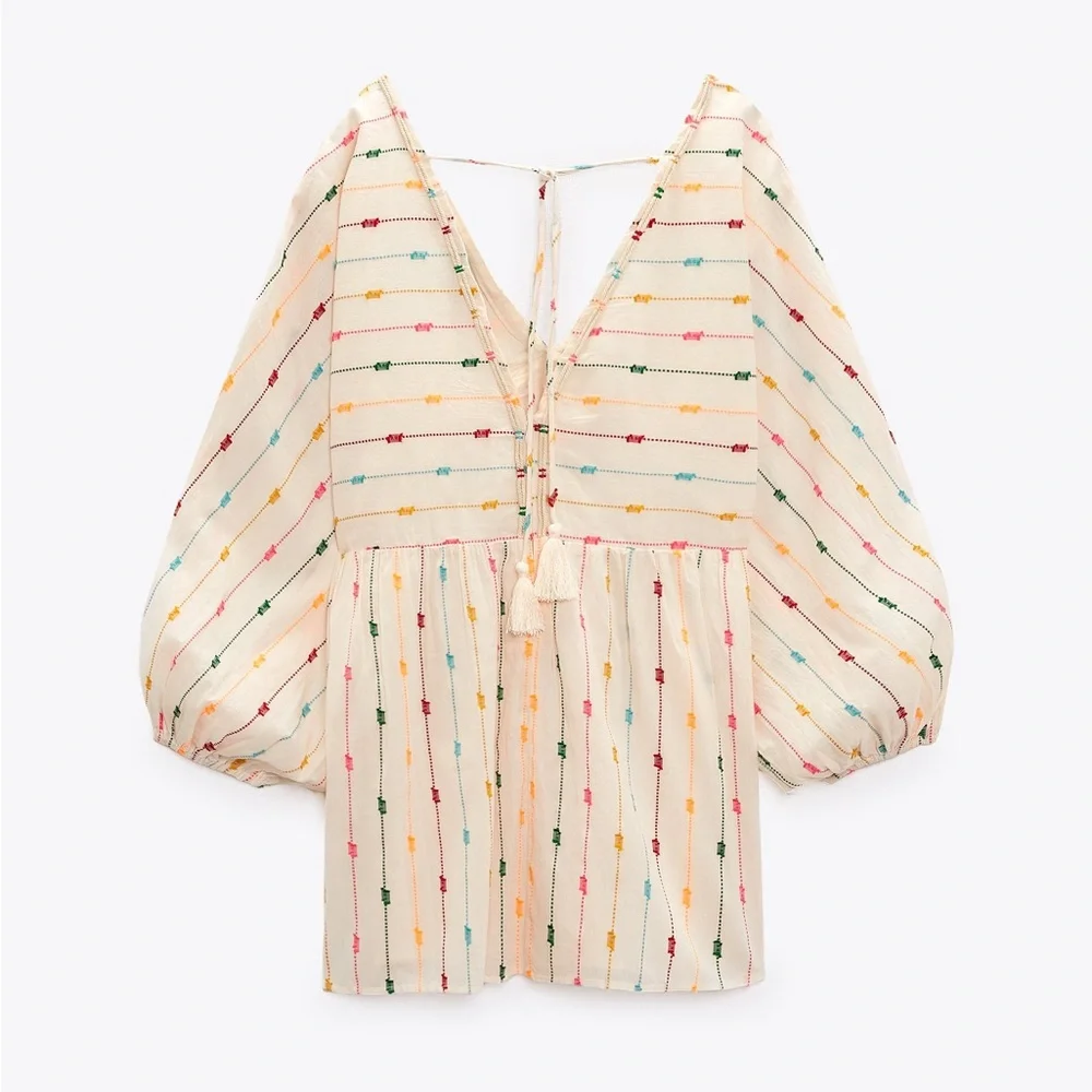 Zara Multi Colored Dotted Mesh Mini Dress XS - Picture 8 of 15
